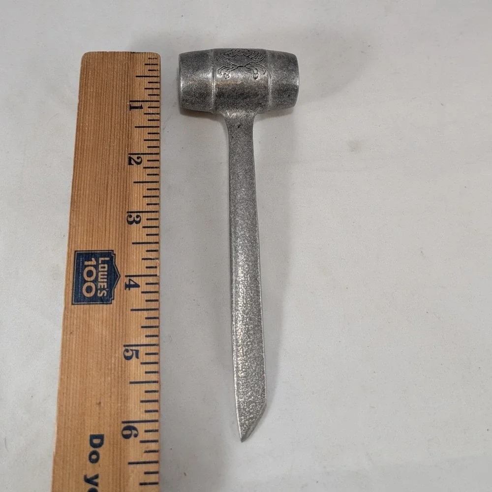 Vintage Cast Metal Crab Mallet Seafood Cracker‎ Tool Silver Tone Engraved Crab